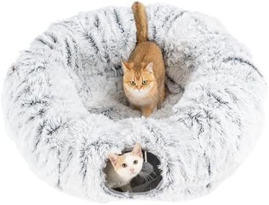 Avont Cat Tunnel Bed with Central Washable Cushion - Large Cat Tunnel Tube Toys 3 Shape to Play for Indoor Cats Kittens Puppies Ferret, Round Plush Fluffy Cat Bed with Tunnels -Grey