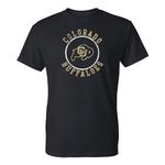 NCAA Distressed Circle Logo, Team Color T Shirt, College, University, University of Colorado Buffaloes Black, Medium