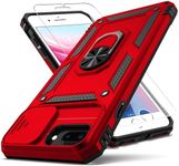 YZOK for iPhone 8 Plus Case,iPhone 7 Plus Case,iPhone 6 Plus Case,with Slide Camera Cover+ HD Screen Protector,Rotated Ring Kickstand Military Grade Shockproof Protective Cover-Red