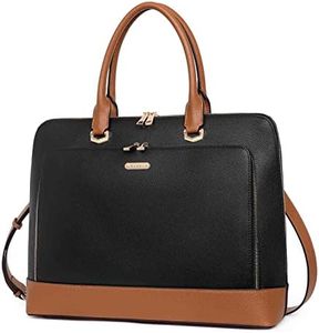 CLUCI Leather Briefcase for Women 15.6 Inch Laptop Business Work Slim Ladies Vintage Shoulder Bag Black-brown