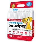 Petkin Travel Cat and Dog Grooming Wipes, 10 Packs of 100 Wipes - Perfect Small Packs of Wipes for Travel, Keep in Your Purse or Car - Gently Cleans The Face, Paws, Ear, and Eye Area