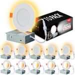 Togalonn Pot Lights LED 4 Inch Recessed Lights with Night Light, Dimmable & 2700K/3000K/3500K/4000K/5000K Selectable Slim Wafer Soffit Downlight, ETL Listed, IC Rate, 9W, 10 Pack