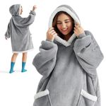 Bedsure Wearable Blanket Hoodie with Sleeves - Sherpa Hooded Blanket Adult as Gifts for Mom Women Girlfriend, Winter Sweatshirt Blanket Standard Grey