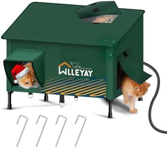 Extra Large Size Heated Cat House for Outside Winter,Weatherproof Outdoor Cat Shelter with Safe Escape Door and Roof Window, Insulated & Elevated Warm Cat Shelter for Feral Cat Multiple Stray Kitty