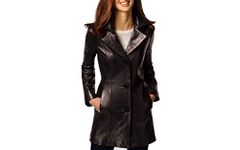 Anne Klein Mid-Length Walker Leather Coat - Black - XXL