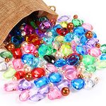 131 Pieces Gemstones for Kids Pirate Toy Gems Fake Treasure Jewels Multi Color Acrylic Bling Faux Diamond Pearls with Drawstring Bag DIY Crafts Pirate Party Favors Decoration