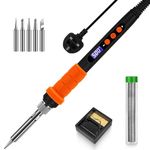 KERNOWO Soldering Iron Kit, 90W Soldering Kit 180℃-500℃ LCD Adjustable Temperature & Thermostatic Design, Soldering Gun Welding Kit with 5 Soldering Tips, Solder Wire, Stand (Orange)