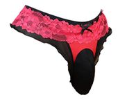 aishani men's pouch briefs panties men's lace thong G-string bikini cheeky hot underwear for men VC4, Red/Black, X-Large