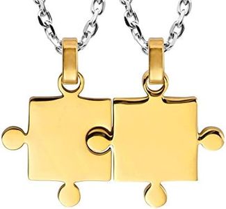 Urban-Jewelry, Couples Necklace Set with Matching Puzzle Piece Pendants with 18" and 21" Chains, No Gemstone