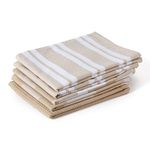 Encasa Homes Anti-Bacterial Kitchen Dish Towels X-Large 18 x 28 inch (5pc set Waffle, Stripe, Check) Eco-Friendly Cotton, Highly Absorbent Teatowel for Quick Cleaning & Drying Plates & Glasses - Beige