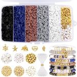 Funtopia 5280pcs Clay Beads Bracelet Making Kit, Earth Tone Friendship Bracelet Kit, Flat Heishi Beads with Charms Letter Gold Spacer Beads for Jewelry Making, Crafts