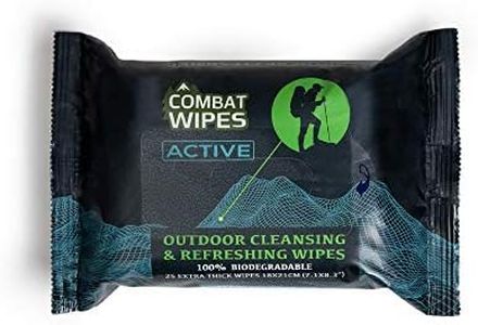 Combat Wipes Active 100% Biodegradable Cleansing and Refreshing Wipes for Outdoors and Camping, Extra Thick (25/ Pack)