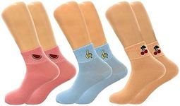 AWS/American Made Cotton Half Crew Ankle Socks for Women with Fruit Embroidered 3 Pairs