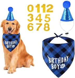 Dog Birthday Party Supplies, Dog Birthday Boy Girl Bandana Dog Birthday Hat with Numbers for Small, Medium, Large Dogs Pets