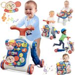 HYES Baby Walker for Boy 5 in 1, Activity Center Learning to Walk, Sit to Stand, Early Learning Push Toys for Infant, Push Walkers Toys with Music for Toddlers, Blue