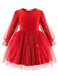 Arshiner Toddler Girls Dresses Long Sleeve Sequin Tulle Dress Formal Princess Party Tutu Dress Red 5t Girls Dresses