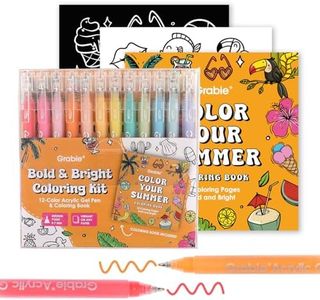 Grabie Coloring Kit, Acrylic Gel Pens Set with Coloring Book, 1.0mm Medium Tip Opaque Gel Pens for Adult Coloring Books, Drawing, Journaling, Planner, Art Supplies Gift Set of 12 Summer Colors