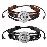 JewelryWe 2PCS Vintage Yin Yang Bracelet Ethnic Style Wrap Leather Bracelet Tai Chi Jewellery for Men Women,Adjustable