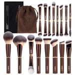 MAANGE Makeup Brushes 16Pcs Professional Foundation Powder Blush Contour Eyeshadows Double-End Makeup Brushes Set with Bag and Gift Box (Coffee Brown)