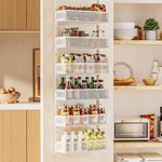 TORZCT Over The Door Organizer 6-Tier, Pantry Door Organizers and Storage Heavy-Duty Metal Back of Closet Door Organizer Storage Shelves Organization for Kitchen, Bathroom and Kids Room（White）