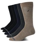 Nautica Men's Moisture Wicking Dress Socks with Stay Up Cuff (5 Pack), Brown Heather, 6-12.5