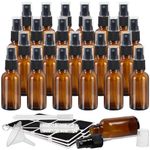 BELLE VOUS Amber Glass Misting Spray Bottles (24 Pack) - 30ml/1oz Empty Fine Mist Bottle Sprayer, Cleaning Brush, Funnel, Labels & Pen - Refillable Bottles for Essential Oils, Cleaning & Aromatherapy