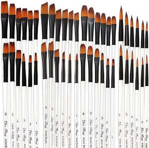 Artist Paint Brush Set, 48 Pack Drawing Brushes for Watercolor Acrylic Painting Nail Art, Body Painting, Face Paint, Rock, Gouache Oil Paint & Fabric Paint, with Nylon Tips, for Kids and Adults