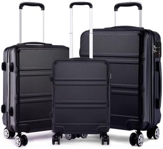 Kono Fashion Luggage Set of 3 PCS Lightweight ABS Hard Shell Trolley Travel Case with TSA Combination Lock and 4 Spinner Wheels 20" 24" 28" Suitcase 2 Year Warranty Durable(3 Pcs Set, Black)