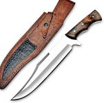 WARIVO KNIFE Handmade Bowie Knife, 14 Inch Full-tang Fixed Blade, Wood Handle Hunting Knife with Leather Sheath for Bushcraft, Camping, Hiking, Survival