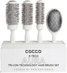 COCCO Aura Brush Set, Ceramic Paddle & Round Hairbrushes for Women, Blow-Drying & Frizz Control, Tourmaline Bristles, Ergonomic Grip, Full Styling Set (White)