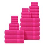 GLAMBURG Ultra Soft 24-Piece Towel Set - 100% Pure Ringspun Cotton, Contains 8 Oversized Bath Towels 27x54, 8 Hand Towels 16x28, 8 Wash Cloths 13x13 - Ideal for Everyday use, Hotel & Spa - Hot Pink