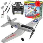 Top Race Remote Control Airplane - Ready to Fly 4 Channel RC Plane for Adults - Advanced Foam Construction - Remote Controlled War Cessna P51 Mustang Upgraded with Propeller Saver - 4.3"x15.7"x11.8"