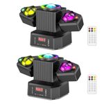 2PCS 65W Moving Head DJ Lights with Remote Control,4-in-1 Moving Heads Stage Light with RGBW LED Beams & Star Effect,Disco Light with Auto/Remote/DMX512 Control for Party Show Home Club Bar