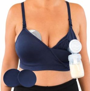 Supermom Silhouette with Removable Pads, Pumping Bra Hands Free, Adjustable Pumping & Nursing Bra for All Breast Pumps Indigo