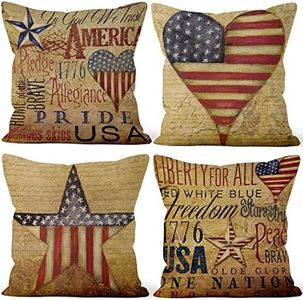 Aoihrraan 41x41cm Juego De 4 Fundas De Cojin Clásico Bandera Estadounidense Retro Estilo Casa Campo Cuadrado Lino Decorativo Funda De Almohada Sala Estar Sofá Patio Jardín Al Aire Libre Silla