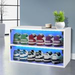 Stacked LED Shoe Storage Box with RGB Lights Clear Display Case for Sneaker,for Collection Cabinet Display Rack,White Wooden Rack with Glass Door,Control by Remote