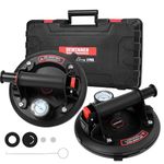 DEWINNER 2 pcs 8'' Vacuum Suction Cup with Pressure Gauge, Heavy Duty Vacuum Suction Cup with Handle Lifter, Glass Suction Lifter for Granite, Tile, Glass Lifting, Black
