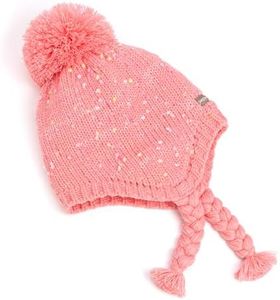 Girls Speckled Knit Earflap Hat, Fleece Lined Cold-Weather Essential for Kids, Size 6-12 Years, Pink