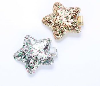 Peppercorn Kids Girls Multicolor Glitter Star Hair Clip Set of Two (Gold/Silver)