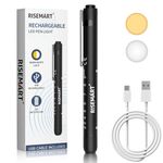 RISEMART Pen Light for Nurse, Rechargeable LED Medical Pen Light, Warm&White Light, Portable Medical PenLight with Pupil Gauge for Nurse, Doctor, First Aid, EMT, Nursing,Nursing Student (Black)