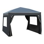 Outsunny 3 x 3 m Garden Pop Up Gazebo, Wedding Party Tent Marquee, Water Resistant Awning Canopy with Sidewalls, Windows, Carry Bag, Black