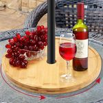 Thyle 13 Inch Umbrella Table Tray Portable Lazy Susan for Patio Table with Umbrella Hole Wood Color Round Turntable Organizer for 1.5 Inch Umbrella Table Pole Backyard Beach Garden