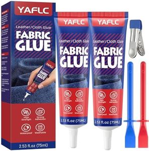 YAFLC Fabric Glue Permanent, Fabric Glue for Patch, Clear Fabrics Adhesive for Clothing Permanent Washable for All Cotton, Denim, Flannel, Polyester 2 x 75 ml