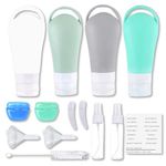 Beauté Secrets 14pcs Travel Bottles for Toiletries 90ML Portable Leak Proof Silicone Containers Cream Jars Spray Bottles Kit for Shampoo, Lotion Dispenser-with Applicator, Funnel, Clean Brush, Labels