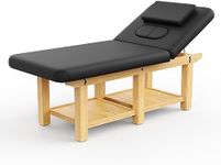 pouseayar Stationary Massage Table Treatment Clincal Beauty Bed/PU Spa Bed, 31.5 Inchs Wide PU Leather - Black