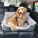 FAREYY Dog Car Seat for Medium Large Dogs,2 Small Dogs,Car Pet Booster Seat with Storage Pocket Clip-On Safety Leash, Travel Safety Waterproof Warm Plush Dog Car Seat