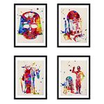 Nacnic set of 4 watercolor star wars posters | Colourful prints of Darth Vader, Yoda, R2-D2 and C3PO | Size a4