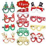 caicainiu 12pcs Christmas Party Glasses Christmas Novelty Glitter Glass Frame for Children Creative Christmas Party Supplies for Kids, Women, Men