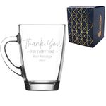 Personalised Engraved Glass Coffee Hot Drinks Tea Mug with Thank You for Everything Design, Personalise with Any Message, Gift Box Included, Laser Engraved, Thank You Gratitude Retirement Teacher Gift