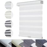 Persilux Cordless Zebra Blinds for Windows with Jacquard Pattern Roller Shades Light Filtering Sheer Window Shades for Home, Office and Door (24" W x 72" H, White)